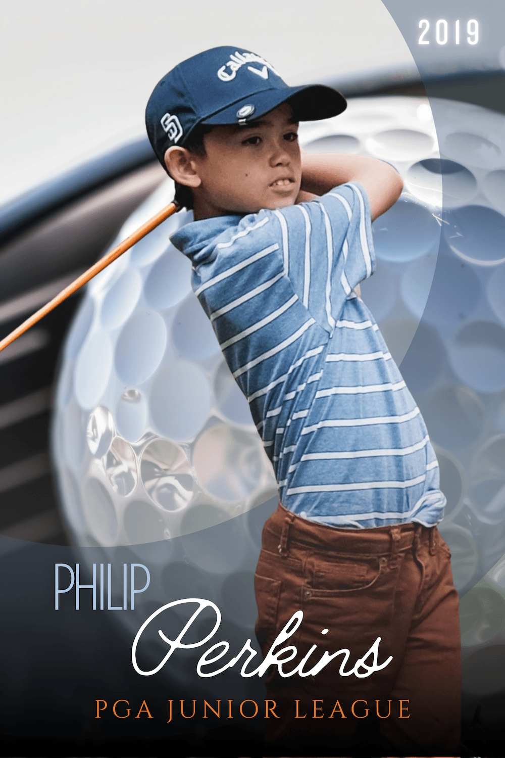 young golfer swinging a club media day portrait