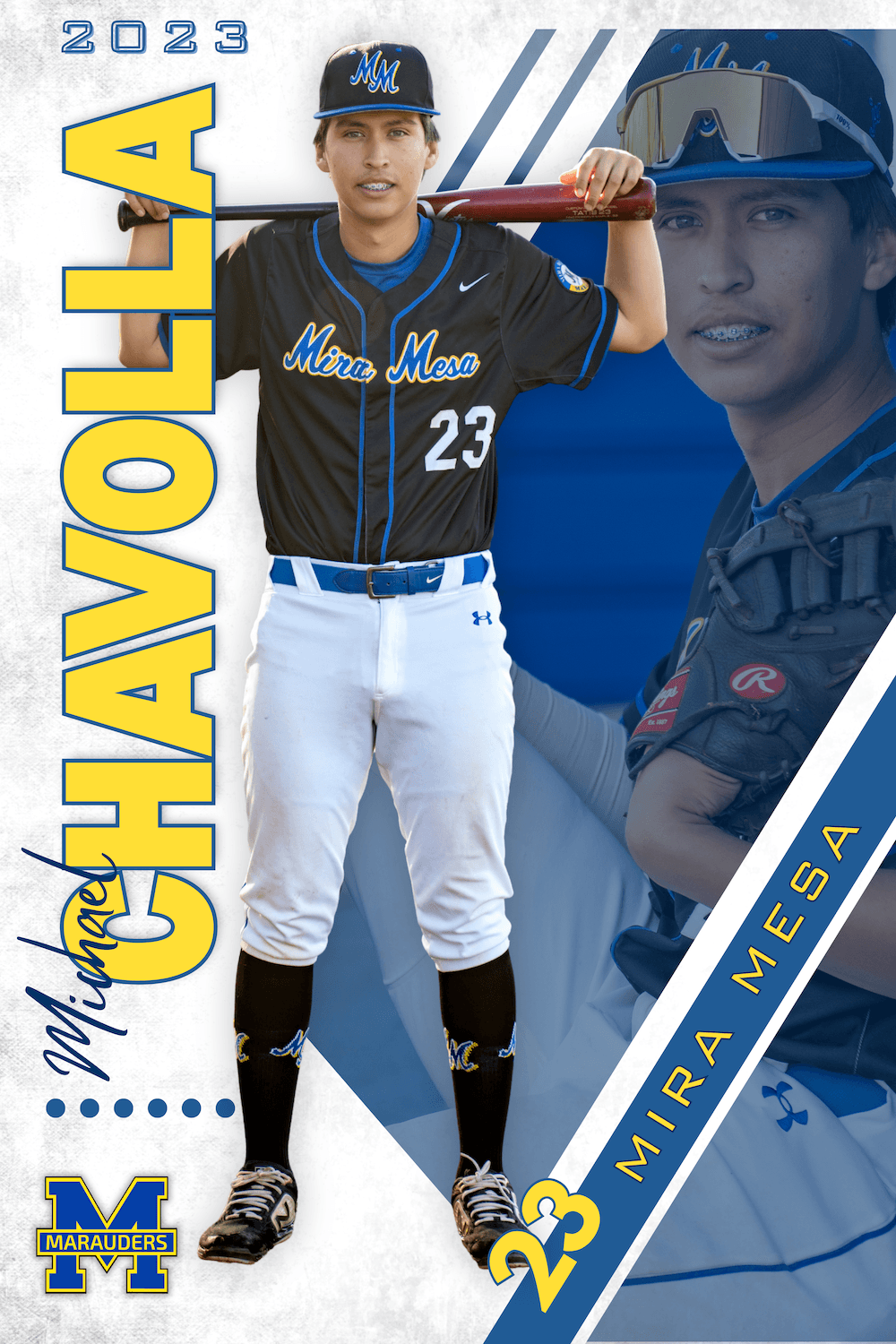 baseball player posing for a media day portrait holding his bat behind his back