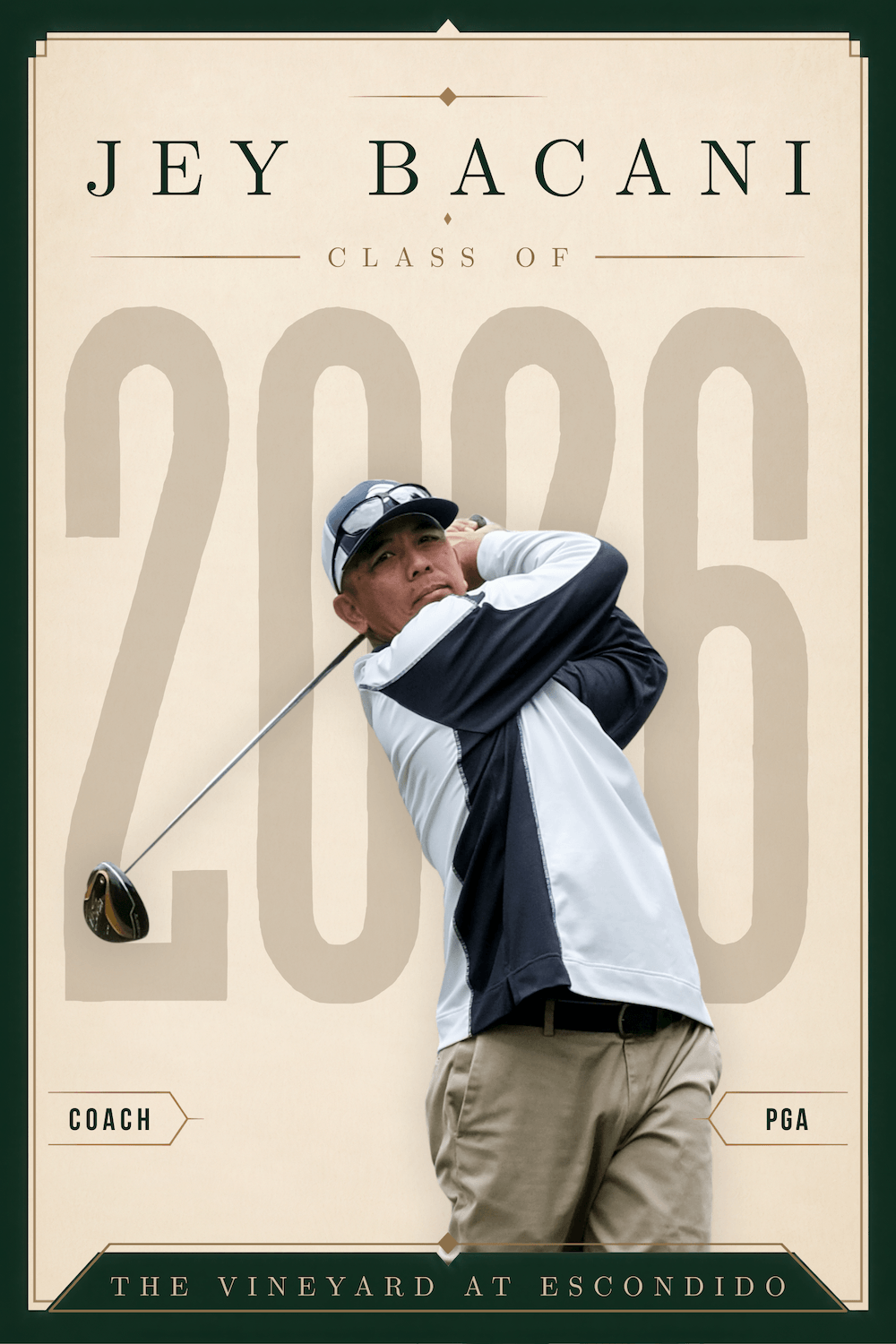 golf coach swinging a club for a media day portrait
